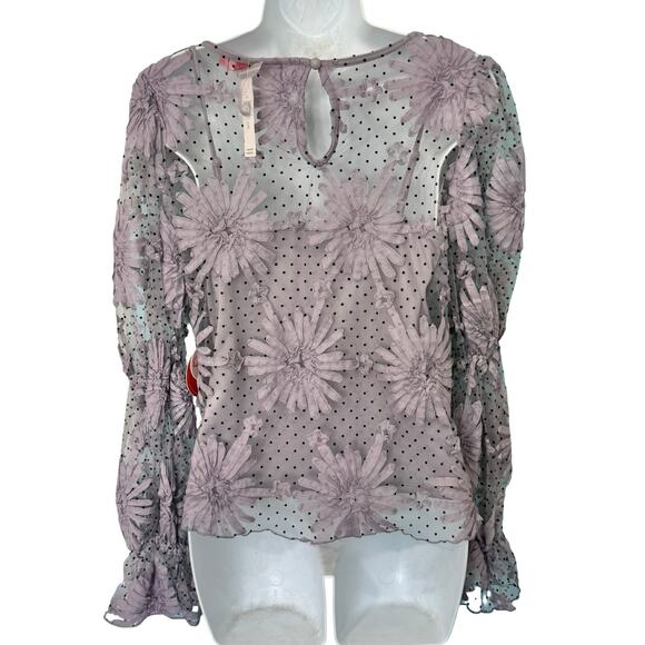 Anthropologie Eva Franco Purple 3D Flower Sheer Puff Sleeve Top sz XS NEW Tags - Picture 6 of 15